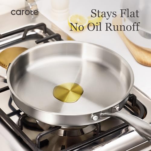 CAROTE 7-Piece Tri-Ply Stainless Steel Frying Pan Set, Skillet Set 8"/10"/12", Induction Compatible, Oven & Dishwasher Safe, Silver Handle