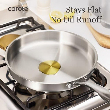 CAROTE 7-Piece Tri-Ply Stainless Steel Frying Pan Set, Skillet Set 8"/10"/12", Induction Compatible, Oven & Dishwasher Safe, Silver Handle