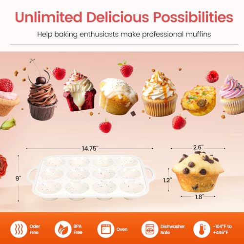 Fimary Silicone Muffin Pan for Baking with Metal Reinforced Frame, Nonstick Cupcake Pan 1 Pack Regular Size Egg Bites Silicone Mold