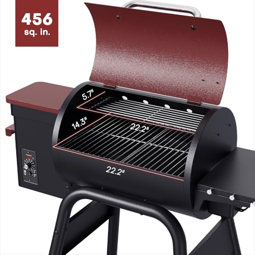 Jocoevol Pellet Smoker Grill Wood Pellet grill Electric Bbq Grills for Outdoor with Auto Feed & Pid Temperature Control 180-425°F, 456 Sq.In Cook Area, 6-In-1 Bbq Grill & Rain Cover For Backyard