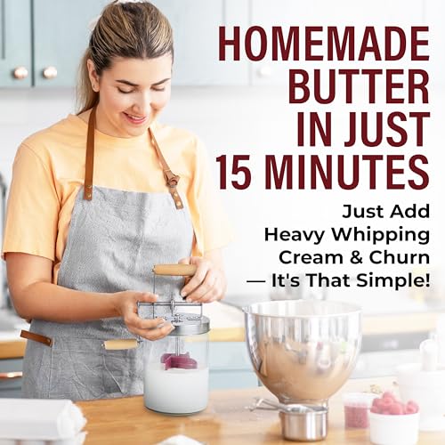 Dazey Butter Churn - Hand Crank Butter Churner- Manual Butter Maker- Beech Wood BUTTER PADDLES INCLUDED. Create Delicious Homemade Butter With Your Own Hand Crank Dazey Butter Churner (Turn N Churn)