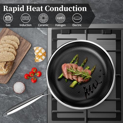 Innerwell Nonstick Frying Pan Set,8 Inch&9.5 Inch&11 Inch Tri-Ply Hybrid Stainless Steel Ceramic Frying Pans Kitchen Cooking Pan Skillet 3 Piece PFAS/PFOA/PTFE Free,Dishwasher & Oven Safe