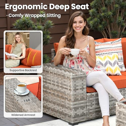 ovios 9 Pieces Patio Furniture Set, Outdoor Wicker Sectional Sofa Couch with 2 Swivel Chairs Coffee Table, Modern Modular Deep Seat Rattan Conversation Sets, Orange Red