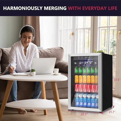 Icyglee 4.5 Cu.ft Beverage Refrigerator Cooler, 145 Can Mini Fridge with Digital Temperature Display for Soda Beer Wine, Freestanding beverage fridge with Adjustable Shelving for Home Office Bar