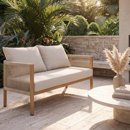 DAYAOUTDOOR Outdoor Patio Loveseat for 2, Modern Sofa, Apricot Beige