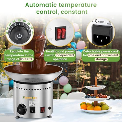 Flyseago Commercial Chocolate Fountain 5 Tiers 13.2 Lbs Nacho Cheese Fountain Stainless Steel Hot Fondue Fountain Machine for Bakery, Party, Gathering, Wedding, Rental, Knob Control