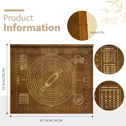 Kuabiz Wooden Pastry Board with Measurement 24'' x 20" Reversible Kneading Board with Side Lip and Engraved Ruler Bread Cutting Boards for Rolling Dough Baking Counter Top Kitchen (Brown)