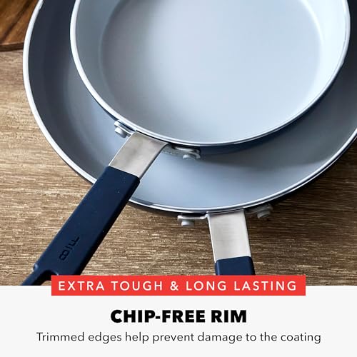 GreenPan x Bobby Flay 13 Piece Nonstick Cookware Pots and Pans Set, PFAS-Free Diamond Ceramic, Induction Suitable, Easy Clean Dishwasher & Oven Safe, Stay-Cool Silicone Handles, Glass Lids, Navy Blue