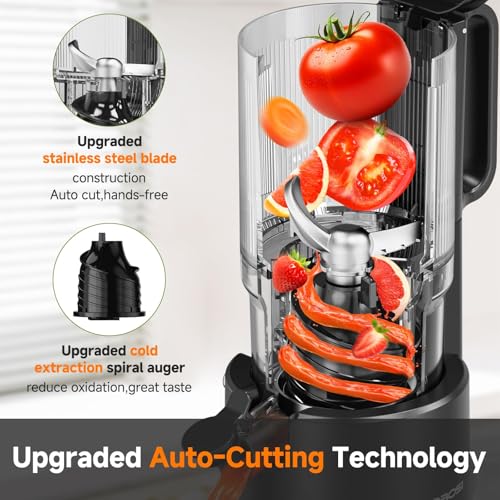 Cold Press Juicer Machines with 5.4" Wide Feed Chute, Slow Masticating Juicer Extractor for Whole Fruits & Vegetables, Quiet Motor, Easy to Clean with Brush, High Juice Yield, Black