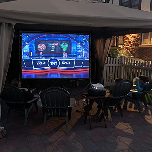 lejiada 100 Inch Outdoor Projector Screen with One-Piece Telescopic Stand, Wrinkle-Resistant 4K HD Movie Screen for Backyard, Camping and Indoor Home Theater (Fits Long Throw Projectors)