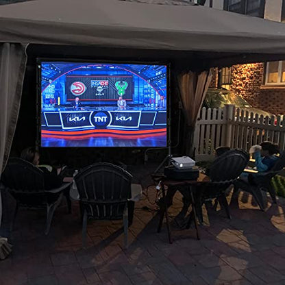 lejiada 100 Inch Outdoor Projector Screen with One-Piece Telescopic Stand, Wrinkle-Resistant 4K HD Movie Screen for Backyard, Camping and Indoor Home Theater (Fits Long Throw Projectors)