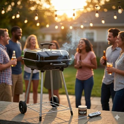 17.5 Inch Square Charcoal Grill with Wheels, Portable Outdoor BBQ Kettle Grill for Patio and Backyard Cooking, Porcelain-Coated Steel Grates and Adjustable Dampers, 302 Sq In Cooking Area, Black