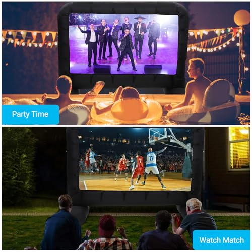 14Ft Inflatable Movie Projector Screen, Outdoor Backyard Theater Screen with Quiet Air Blower for Front/Rear Projection, Easy Setup Portable Projection Screen for Garden Parties, Movie Nights, Camping
