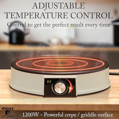 Moss & Stone 12” Electric Crepe Maker Machine, Griddle Nonstick Crepe Pan