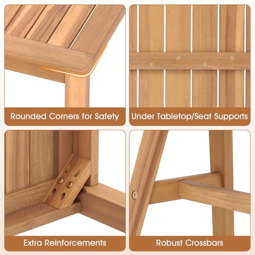 Tangkula 3 Pieces Acacia Wood Patio Dining Set, Outdoor Rectangular Table and Benches with Slatted Seats, Space-Saving Outside Furniture Set for Deck, Lawn, Garden and Backyard