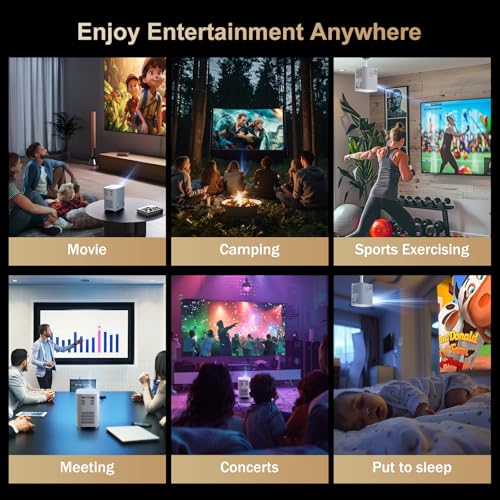 [Electric Focus] Projector with WiFi and Bluetooth, Native 1080P 15,000 Lumens 4K Supported, Agreago Outdoor Movie Projector for Home Theater UP to 300", for iOS/Android/TV Stick/HDMI/USB (White)