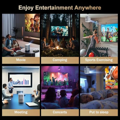 [Electric Focus] Projector with WiFi and Bluetooth, Native 1080P 15,000 Lumens 4K Supported, Agreago Outdoor Movie Projector for Home Theater UP to 300", for iOS/Android/TV Stick/HDMI/USB (White)