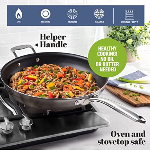 Gotham Steel Platinum Cast Nonstick 14” Fry Pan Mineral and Diamond Triple Coated Surface, Dishwasher Safe, Family Sized Open Skillet, 100% PFOA Free