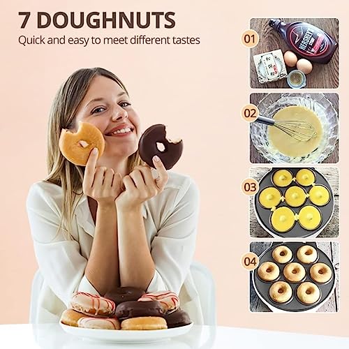 Fabater Maker Machine, Electric Non Stick Doughnut Maker, Toaster Donut Machine for Home Snacks Dessert with Non Slip Feet, Breakfast Maker, Baking Pan, Makes 7 Doughnuts