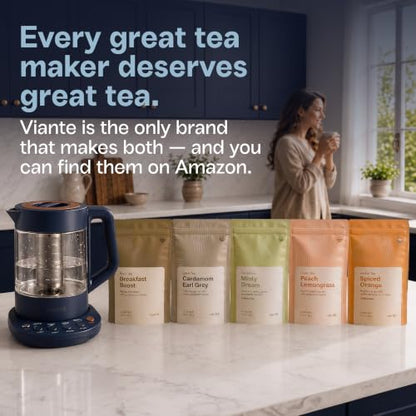 Viante Alba Electric Tea Kettle, Infuser, No Plastic, 1.5L, Midnight Blue