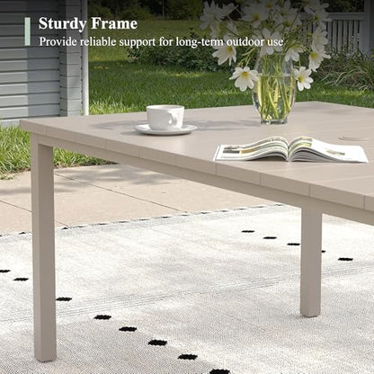 ARKOST Outdoor Dining Set for 6, 63" Outdoor Dining Table with Umbrella Hole and Padded Textilene Patio Swivel Chairs, 7 Pieces Patio Table and Chairs Set for Garden Backyard, Sandshell