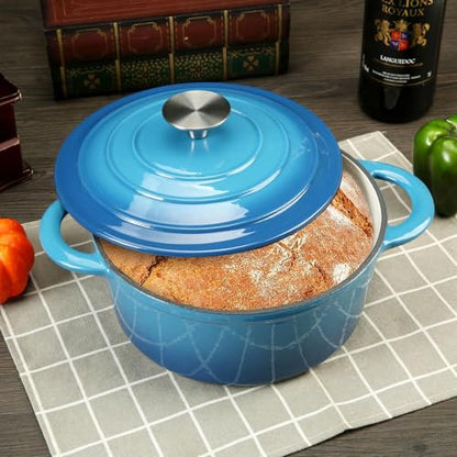 Enamelled Cast Iron Dutch Oven Pot with Lid, 3QT Non Stick Casserole Pot-Heavy Duty & Oven Safe up to 500° F for Bread Baking, Braising, Stews, Roasting