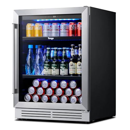 Yeego 24 Inch Beverage Refrigerator – 180 Can Built-In Under Counter Drink Fridge with Glass Door, 34–54°F Cooling for Beer, Soda & Wine (Right-Hinged)