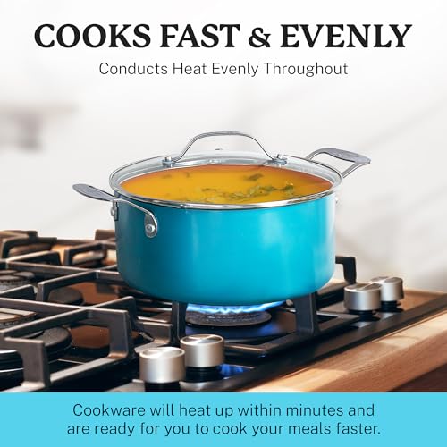 Gotham Steel 20 Piece Pots and Pans Set Nonstick Cookware Set, Pot and Pan Set, Kitchen Cookware Sets, Ceramic Cookware Set, Ceramic Pots and Pans Set, Pot Set, Dishwasher Safe, Aqua Blue