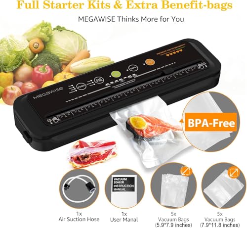 Updated Vacuum Sealer Machine，MEGAWISE Food Sealer w/Starter Kit (Black)