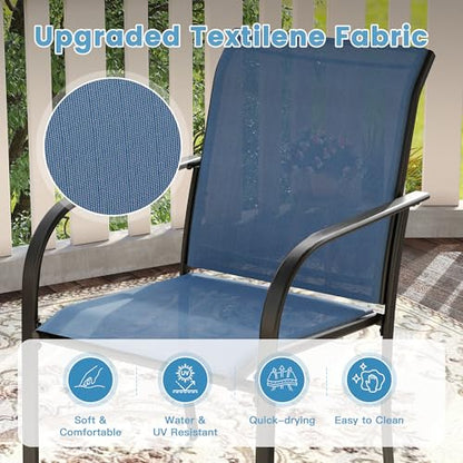 DIFY 11 Pieces Outdoor Patio Dining Set for 10, 60" Black Round Metal Dining Table and 10 Blue Stackable Sling Dining Chairs, Outdoor Table and Chairs for Lawn Garden Backyard Deck