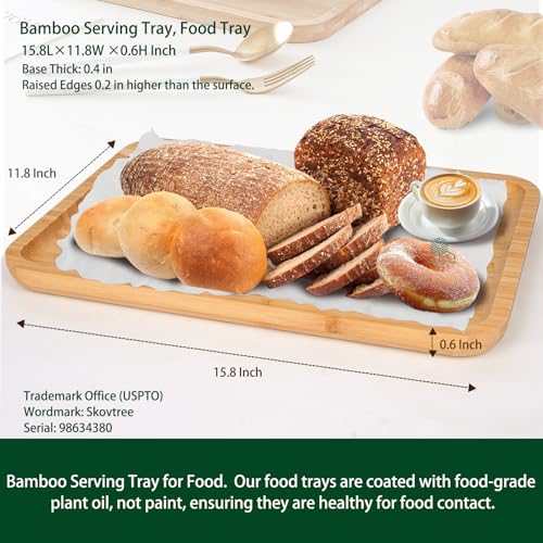 Skovtree Bamboo Serving Tray, Food Tray for Eating and Serving Coffee, Tea, 15.8x11.8 Inch