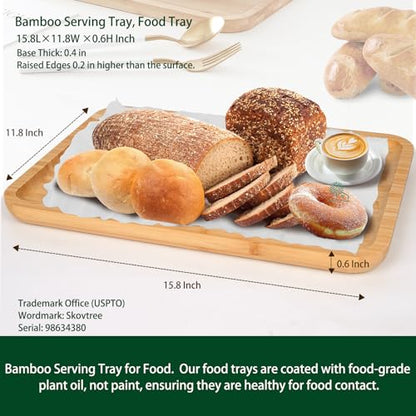 Skovtree Bamboo Serving Tray, Food Tray for Eating and Serving Coffee, Tea, 15.8x11.8 Inch