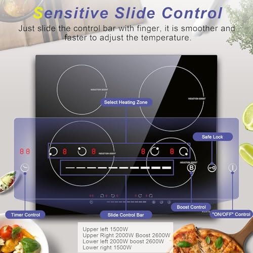 Noxton Induction Cooktop 4 Burners, 24 Inch Induction Stove Slide Control