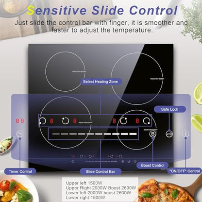 Noxton Induction Cooktop 4 Burners, 24 Inch Induction Stove Slide Control