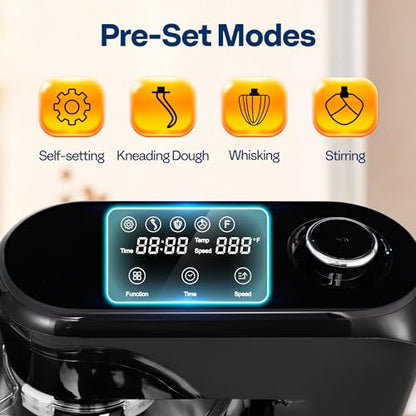 VIVOHOME Stand Mixer with Fermentation, One-Touch Presets Electric Dough Mixer with 6 Qt Bowl, Kitchen Standing Mixer for Baking, Cake with Flex Edge Beater, Bread Hook, Whisk, Black