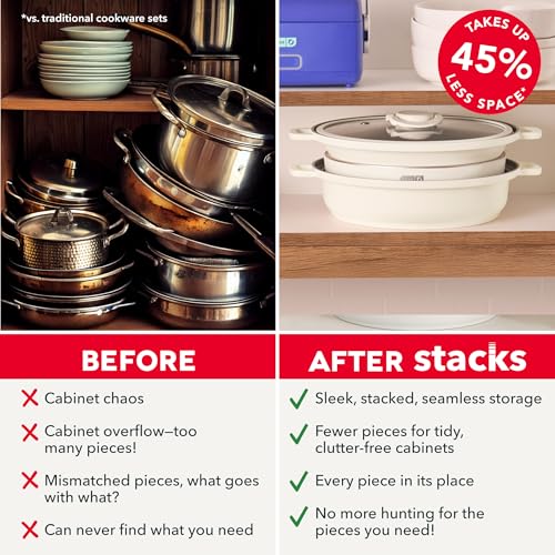 Dash Stacks Stacking Cookware Set with Electric Burner - Features CleanCoating™ Ceramic Nonstick Coating - Versatile, Nestable Pieces - Convenient Storage - Cream, 8-Piece