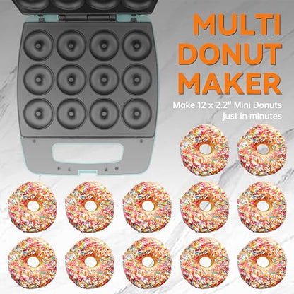 Baker's Friend Mini Donut Maker Machine, Bake 12 Mini Doughnuts, Maquina Para Hacer Donas, Perfect for Breakfast, Snacks, Desserts & More