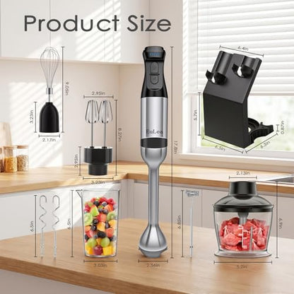 EuLea 8-in-1 Hand Blender 1200W 5-Speed, Immersion Stick Blender Set with Meat Grinder Dough Hooks Whisk Mixing Cup Storage Rack, for Smoothie Soup Puree Food Dough