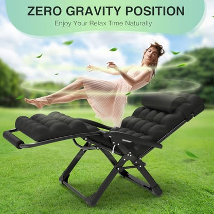 Suteck Oversized Zero Gravity Chair,33In XXL Lounge Chair w/Removable Cushion&Headrest, Reclining Camping Chair w/Upgraded Lock and Footrest, Reclining Patio Chairs Recliner for Indoor Outdoor,500LBS