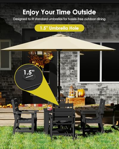 GREENVINES 5-piece Patio Dining Set, HDPE Square Table & 4 Chairs, Black