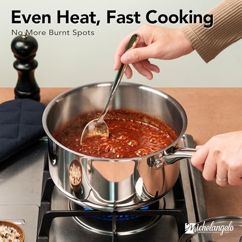 MICHELANGELO Stainless Steel Saucepan Set with Lids 1QT & 2QT & 3QT, Stainless Steel Sauce Pot Set 6pcs, Induction Saucepans, Nonstick Sauce Pan Set, Dishwasher Safe