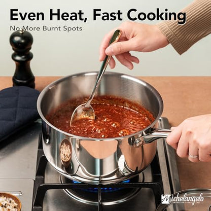 MICHELANGELO Stainless Steel Saucepan Set with Lids 1QT & 2QT & 3QT, Stainless Steel Sauce Pot Set 6pcs, Induction Saucepans, Nonstick Sauce Pan Set, Dishwasher Safe