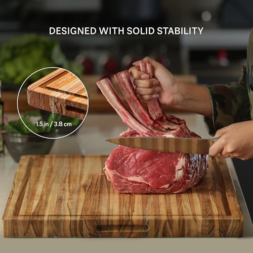 Teakhaus Carving Board with Juice Groove - Extra Large (XL) Teak Wood Cutting Board 24”L x 18”W x 1.5” Thick - Sustainably Harvested & FSC Certified - Knife Friendly with Beeswax Oil Finish