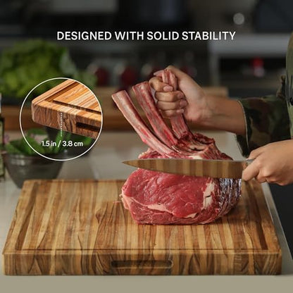 Teakhaus Carving Board with Juice Groove - Extra Large (XL) Teak Wood Cutting Board 24”L x 18”W x 1.5” Thick - Sustainably Harvested & FSC Certified - Knife Friendly with Beeswax Oil Finish