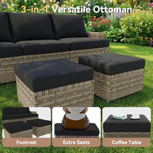 LazySunsets Luxury 8 Piece Patio Furniture Set, Black