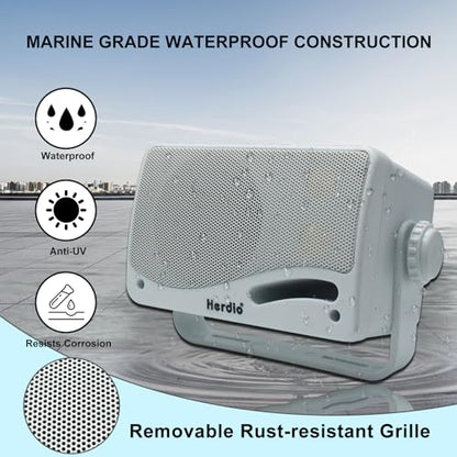 Herdio 3.5 Inch Passive Outdoor Speakers Wired Waterproof, 200W 3 Way Premium Mountable Wall Mount Speakers with Superior Sound, All-Weather Durability, for Patio Marine Boat Garage Indoor(White Pair)