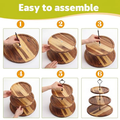 RattanView 7 Pcs Wood Dessert Table Display Set Wooden 3 Tie Cupcake Stands Rustic Round Cake Stand Wood Dessert Serving Trays for Wedding Baby Shower Birthday Tea Party(Brown)