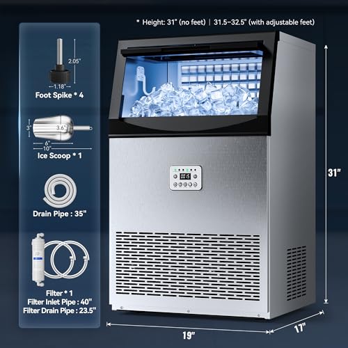 Nanori Commercial Ice Maker, 110LBS/24H with 33LBS Storage, Self-Cleaning