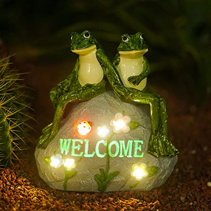 Nacome Solar Garden Outdoor Statues Frog with Succulent and 7 LED Lights - Lawn Decor for Patio, Balcony, Yard Ornament for Mom Grandma Women
