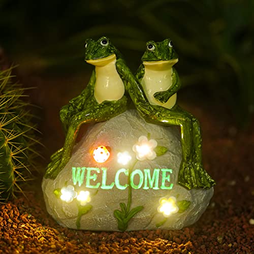 Nacome Solar Garden Outdoor Statues Frog with Succulent and 7 LED Lights - Lawn Decor for Patio, Balcony, Yard Ornament for Mom Grandma Women